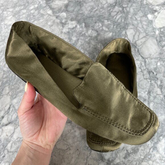 Prada Satin Loafers with Shoe Bag Olive Green 37 - Picture 1 of 14